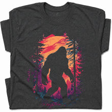 SF_COLOR=dark-heather; SF_ITEM=adult-t-shirt; SF_ROLE=gallery; Bigfoot Sasquatch Forest Sunset Silhouette T-Shirt Cryptid Nature Hiking Tee - Dark Heather Adult T-Shirt product image