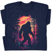 SF_COLOR=navy; SF_ITEM=adult-t-shirt; SF_ROLE=gallery; Bigfoot Sasquatch Forest Sunset Silhouette T-Shirt Cryptid Nature Hiking Tee - Navy Adult T-Shirt product image
