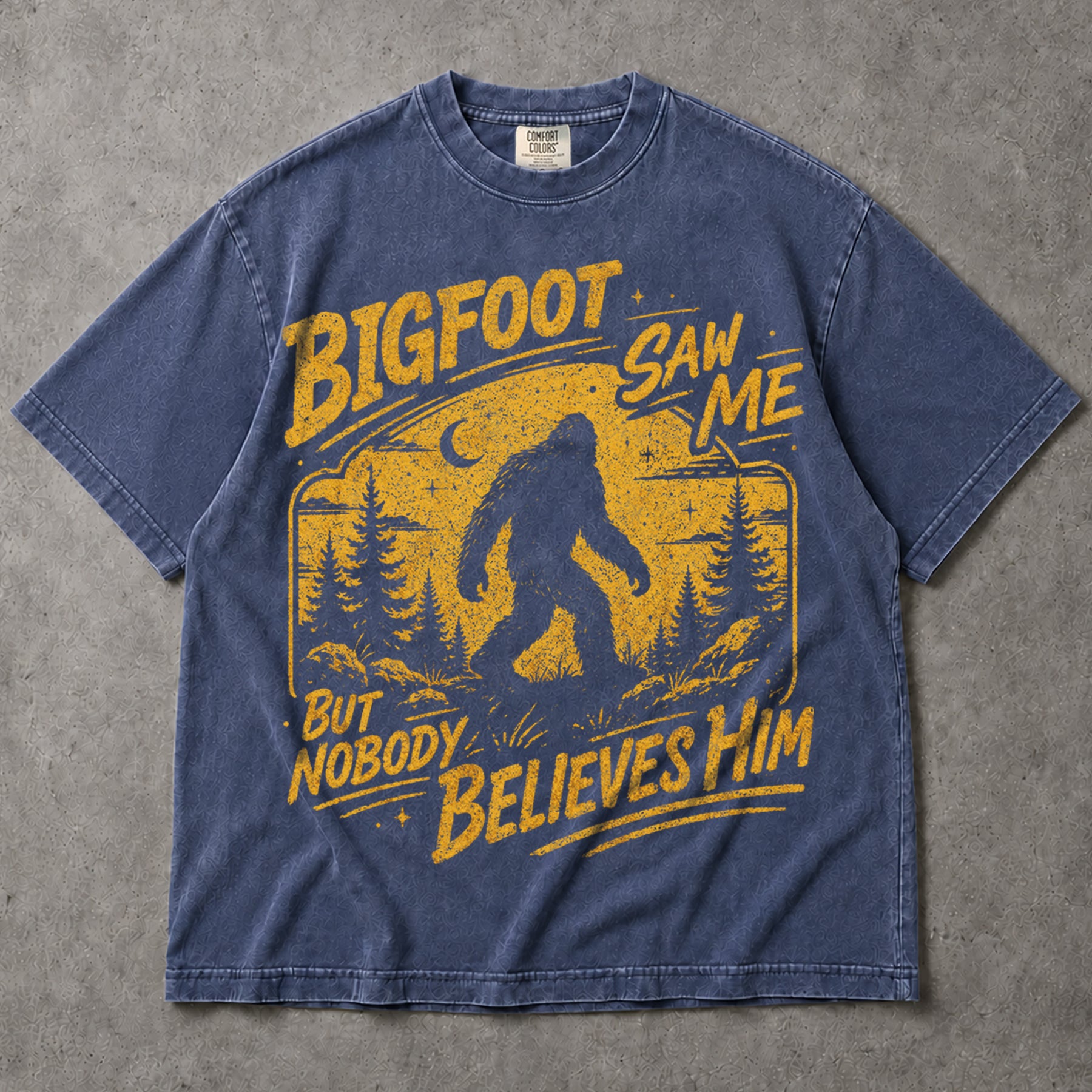 SF_COLOR=sport-grey|denim; SF_ITEM=adult-t-shirt; SF_ROLE=main; Bigfoot Saw Me But Nobody Believes Him T-Shirt Vintage Sasquatch Forest Tee - Sport Grey, Denim Adult T-Shirt product image