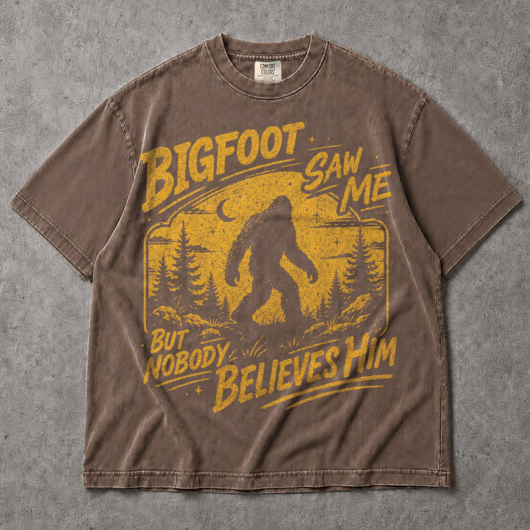 SF_COLOR=sport-grey|espresso; SF_ITEM=adult-t-shirt; SF_ROLE=main; Bigfoot Saw Me But Nobody Believes Him T-Shirt Vintage Sasquatch Forest Tee - Sport Grey, Espresso Adult T-Shirt product image