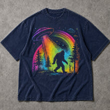 SF_COLOR=navy; SF_ITEM=adult-t-shirt; SF_ROLE=main; Bigfoot UFO Abduction T-Shirt Rainbow Tractor Beam Sasquatch Sci Fi Tee - Navy Adult T-Shirt product image