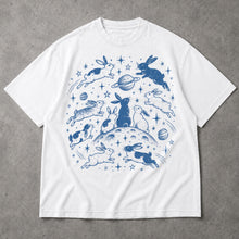 SF_COLOR=white; SF_ITEM=adult-t-shirt; SF_ROLE=main; Blue Celestial Space Bunnies T-Shirt Moon Stars Planets Animal Apparel - White Adult T-Shirt product image