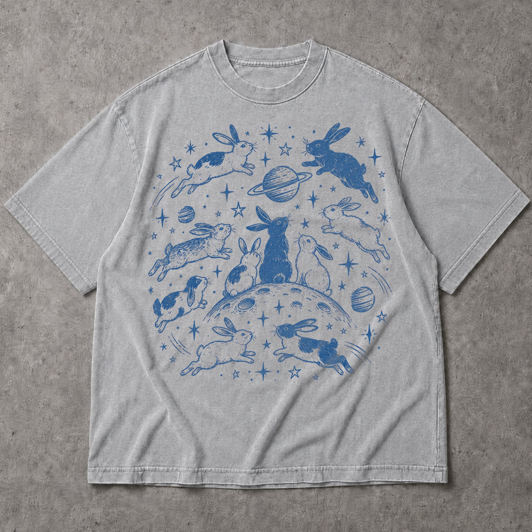 SF_COLOR=sport-grey; SF_ITEM=adult-t-shirt; SF_ROLE=main; Blue Celestial Space Bunnies T-Shirt Moon Stars Planets Animal Apparel - Sport Grey Adult T-Shirt product image