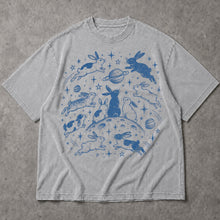 SF_COLOR=sport-grey; SF_ITEM=adult-t-shirt; SF_ROLE=main; Blue Celestial Space Bunnies T-Shirt Moon Stars Planets Animal Apparel - Sport Grey Adult T-Shirt product image