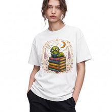 SF_COLOR=white; SF_ITEM=adult-t-shirt; SF_ROLE=gallery; Bookworm Caterpillar Reading Night Moon Flowersss T-Shirt Dreamer Tee - White Adult T-Shirt product image