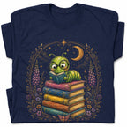 SF_COLOR=navy; SF_ITEM=adult-t-shirt; SF_ROLE=gallery; Bookworm Caterpillar Reading Night Moon Flowersss T-Shirt Dreamer Tee - Navy Adult T-Shirt product image