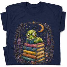 SF_COLOR=navy; SF_ITEM=adult-t-shirt; SF_ROLE=gallery; Bookworm Caterpillar Reading Night Moon Flowersss T-Shirt Dreamer Tee - Navy Adult T-Shirt product image