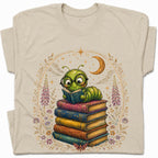 SF_COLOR=sand; SF_ITEM=adult-t-shirt; SF_ROLE=gallery; Bookworm Caterpillar Reading Night Moon Flowersss T-Shirt Dreamer Tee - Sand Adult T-Shirt product image