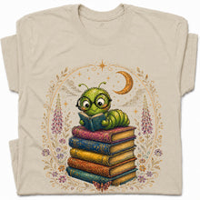 SF_COLOR=sand; SF_ITEM=adult-t-shirt; SF_ROLE=gallery; Bookworm Caterpillar Reading Night Moon Flowersss T-Shirt Dreamer Tee - Sand Adult T-Shirt product image
