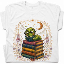 SF_COLOR=white; SF_ITEM=adult-t-shirt; SF_ROLE=gallery; Bookworm Caterpillar Reading Night Moon Flowersss T-Shirt Dreamer Tee - White Adult T-Shirt product image