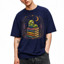 SF_COLOR=navy; SF_ITEM=adult-t-shirt; SF_ROLE=main; Bookworm Caterpillar Reading Night Moon Flowersss T-Shirt Dreamer Tee - Navy Adult T-Shirt product image