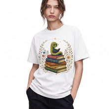 SF_COLOR=white; SF_ITEM=adult-t-shirt; SF_ROLE=gallery; Bookworm Worm Glasses On Book Stack Floral Wreathss T-Shirt Book Tee - White Adult T-Shirt product image