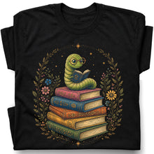 SF_COLOR=black; SF_ITEM=adult-t-shirt; SF_ROLE=gallery; Bookworm Worm Glasses On Book Stack Floral Wreathss T-Shirt Book Tee - Black Adult T-Shirt product image
