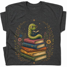 SF_COLOR=dark-heather; SF_ITEM=adult-t-shirt; SF_ROLE=gallery; Bookworm Worm Glasses On Book Stack Floral Wreathss T-Shirt Book Tee - Dark Heather Adult T-Shirt product image