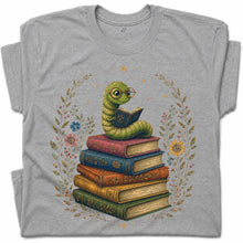 SF_COLOR=sport-grey; SF_ITEM=adult-t-shirt; SF_ROLE=gallery; Bookworm Worm Glasses On Book Stack Floral Wreathss T-Shirt Book Tee - Sport Grey Adult T-Shirt product image