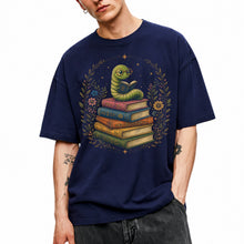 SF_COLOR=navy; SF_ITEM=adult-t-shirt; SF_ROLE=main; Bookworm Worm Glasses On Book Stack Floral Wreathss T-Shirt Book Tee - Navy Adult T-Shirt product image