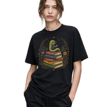 SF_COLOR=black; SF_ITEM=adult-t-shirt; SF_ROLE=gallery; Bookworm Worm Glasses On Book Stack Floral Wreathss T-Shirt Book Tee - Black Adult T-Shirt product image