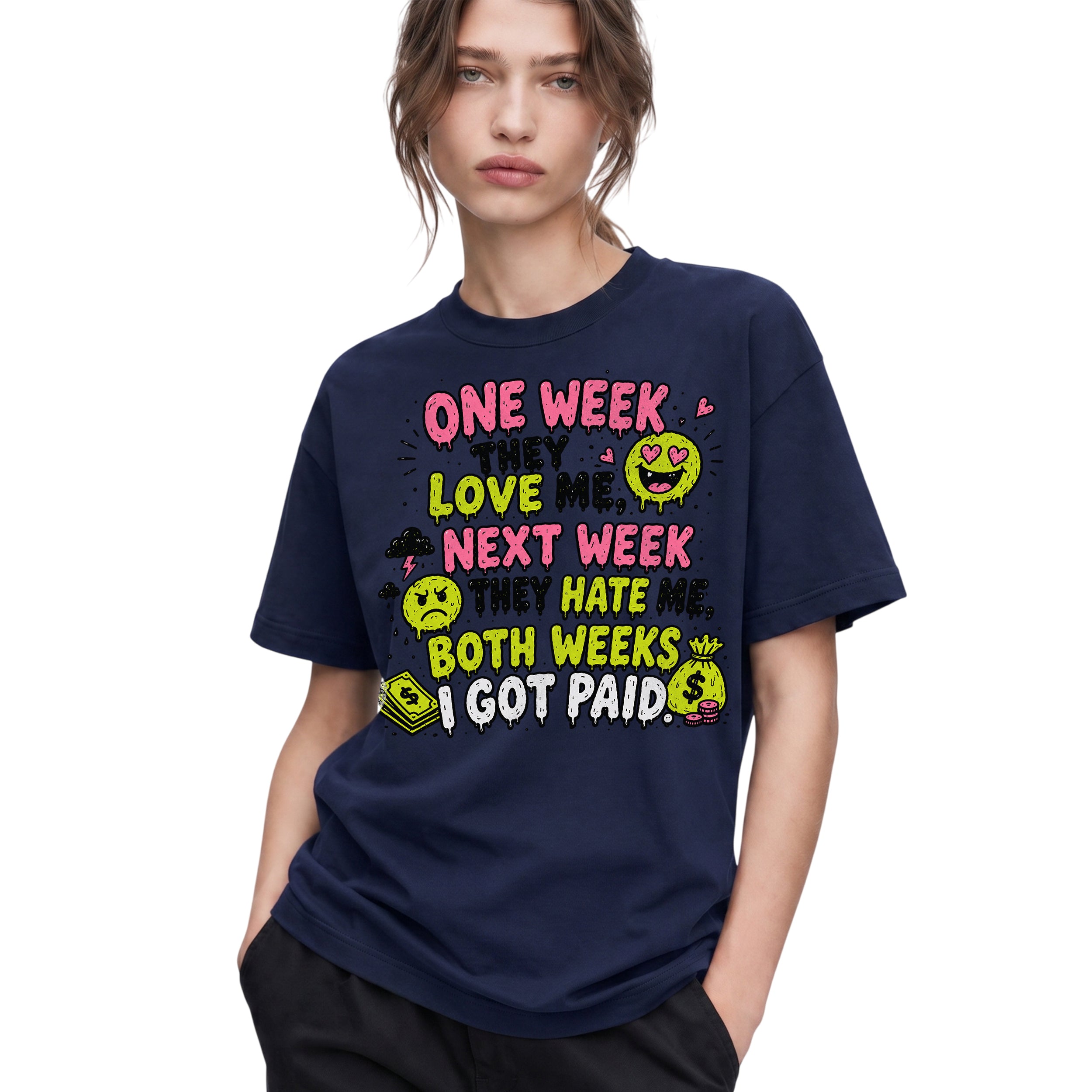 SF_COLOR=navy; SF_ITEM=adult-t-shirt; SF_ROLE=gallery; Both Weeks I Got Paid Funny Quote T-Shirt Sarcastic Hustle Money Business Tee - Navy Adult T-Shirt product image