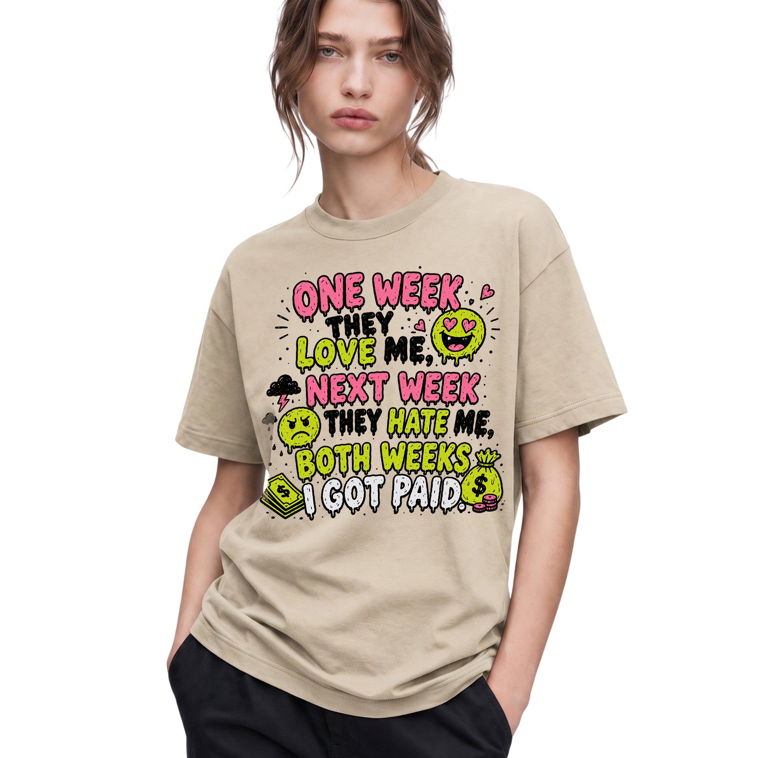 SF_COLOR=sand; SF_ITEM=adult-t-shirt; SF_ROLE=gallery; Both Weeks I Got Paid Funny Quote T-Shirt Sarcastic Hustle Money Business Tee - Sand Adult T-Shirt product image