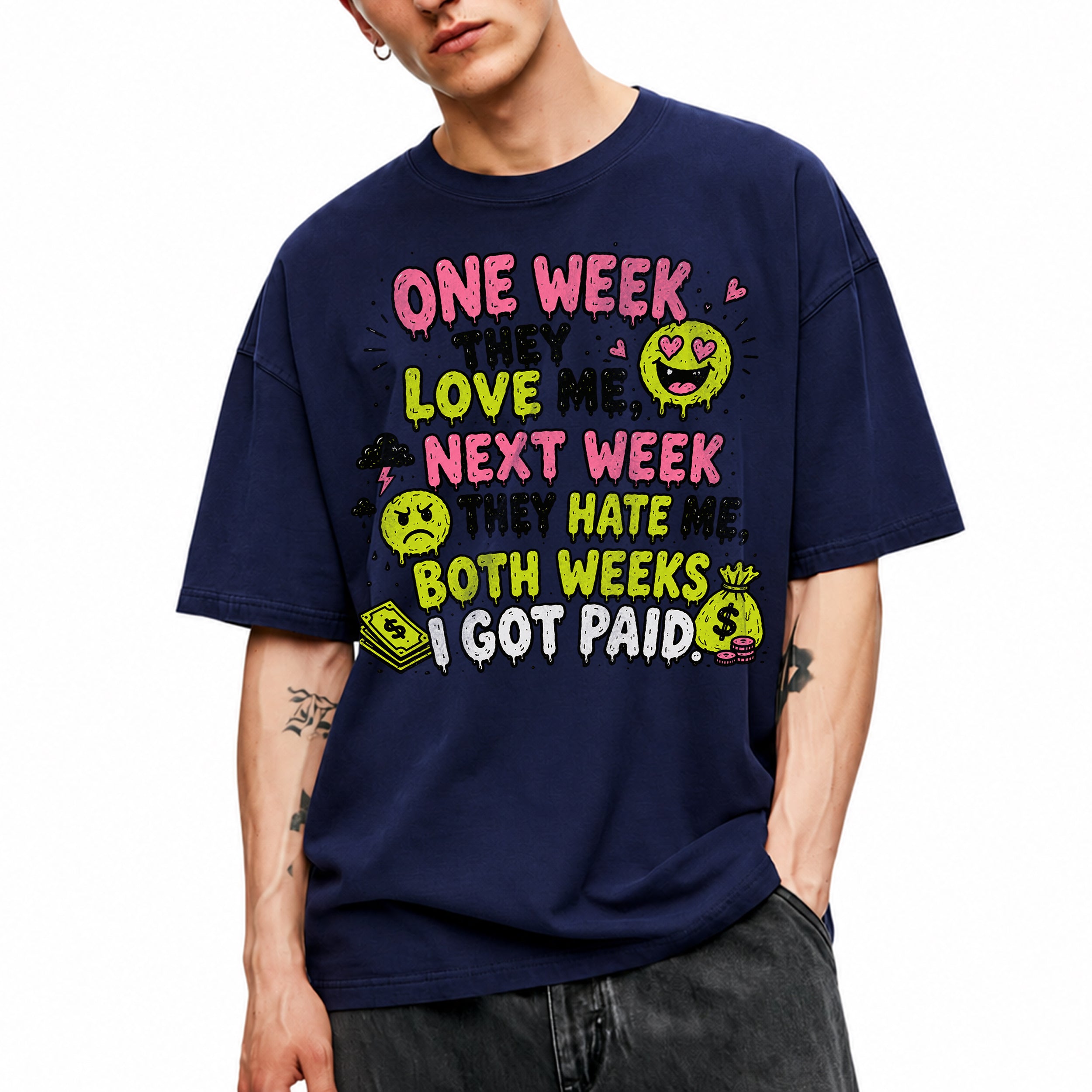 SF_COLOR=navy; SF_ITEM=adult-t-shirt; SF_ROLE=gallery; Both Weeks I Got Paid Funny Quote T-Shirt Sarcastic Hustle Money Business Tee - Navy Adult T-Shirt product image