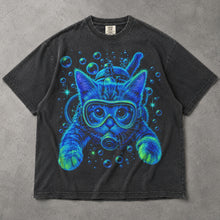 SF_COLOR=graphite; SF_ITEM=adult-t-shirt; SF_ROLE=main; Bright Neon Scuba Diving Cat T-Shirt Blue Ocean Feline Animal Humor Tee - Graphite Adult T-Shirt product image
