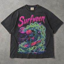 SF_COLOR=graphite; SF_ITEM=adult-t-shirt; SF_ROLE=main; Bright Neon Surfween Skeleton T-Shirt Pumpkin Head Surfing Ghost Wave Tee - Graphite Adult T-Shirt product image