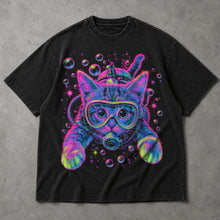 SF_COLOR=black; SF_ITEM=adult-t-shirt; SF_ROLE=main; Bright Pink Scuba Diving Cat T-Shirt Neon Ocean Feline Animal Humor Tee - Black Adult T-Shirt product image