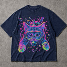 SF_COLOR=navy; SF_ITEM=adult-t-shirt; SF_ROLE=main; Bright Pink Scuba Diving Cat T-Shirt Neon Ocean Feline Animal Humor Tee - Navy Adult T-Shirt product image