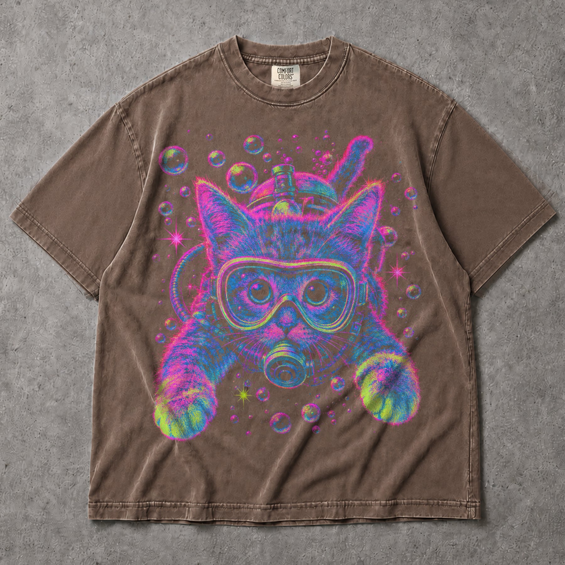 SF_COLOR=sport-grey|espresso; SF_ITEM=adult-t-shirt; SF_ROLE=main; Bright Pink Scuba Diving Cat T-Shirt Neon Ocean Feline Animal Humor Tee - Sport Grey, Espresso Adult T-Shirt product image