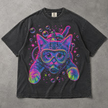 SF_COLOR=graphite; SF_ITEM=adult-t-shirt; SF_ROLE=main; Bright Pink Scuba Diving Cat T-Shirt Neon Ocean Feline Animal Humor Tee - Graphite Adult T-Shirt product image