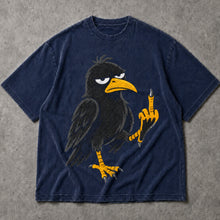 SF_COLOR=navy; SF_ITEM=adult-t-shirt; SF_ROLE=main; Cartoon Crow Flipping The Bird T-Shirt Funny Sarcastic Raven Middle Finger Tee - Navy Adult T-Shirt product image