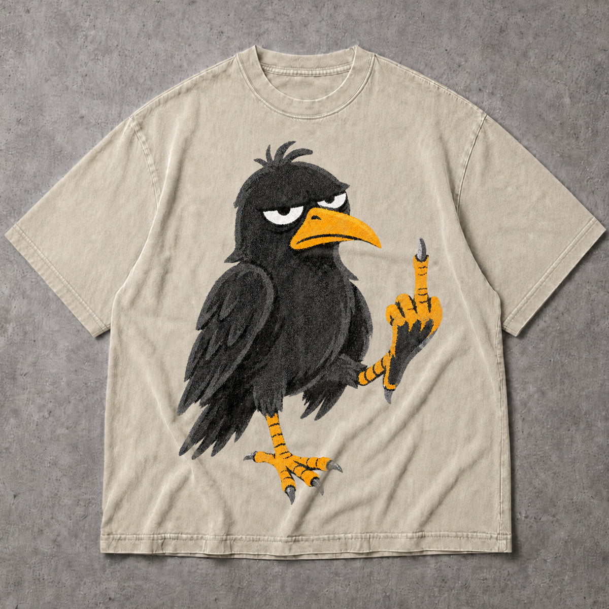 SF_COLOR=sand; SF_ITEM=adult-t-shirt; SF_ROLE=main; Cartoon Crow Flipping The Bird T-Shirt Funny Sarcastic Raven Middle Finger Tee - Sand Adult T-Shirt product image