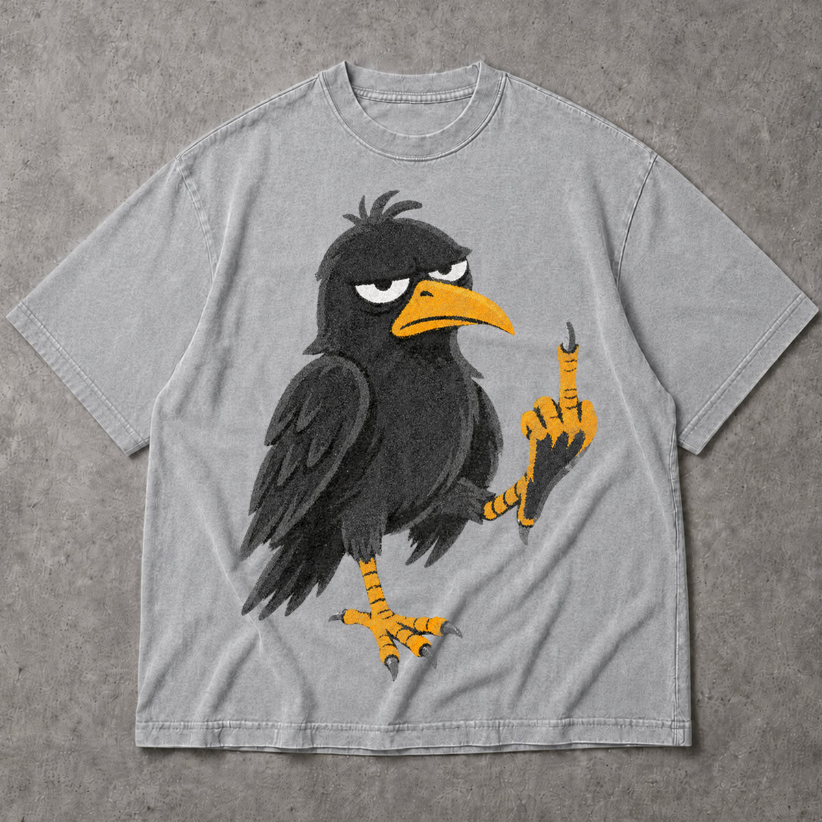 SF_COLOR=sport-grey; SF_ITEM=adult-t-shirt; SF_ROLE=main; Cartoon Crow Flipping The Bird T-Shirt Funny Sarcastic Raven Middle Finger Tee - Sport Grey Adult T-Shirt product image