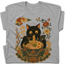 SF_COLOR=black|sport-grey; SF_ITEM=adult-t-shirt; SF_ROLE=gallery; Cat Eating Ra Noodles Phone T-Shirt Cute Japanese Cat Lover Tee - Black, Sport Grey Adult T-Shirt product image
