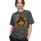 SF_COLOR=black|dark-heather; SF_ITEM=adult-t-shirt; SF_ROLE=gallery; Cat Eating Ra Noodles Phone T-Shirt Cute Japanese Cat Lover Tee - Black, Dark Heather Adult T-Shirt product image