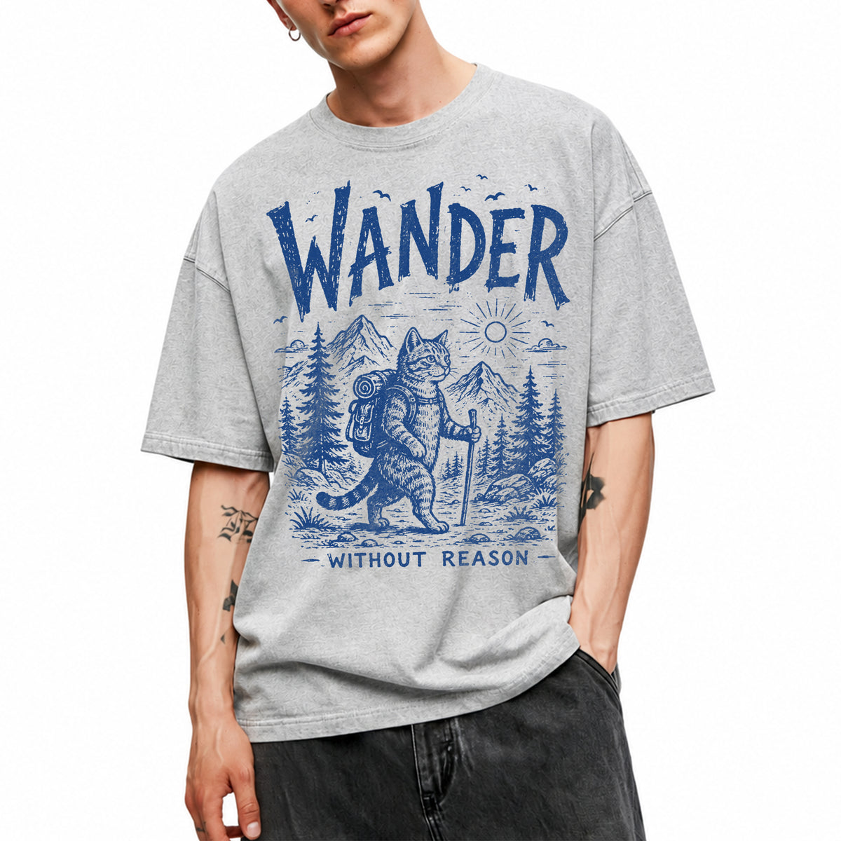 SF_COLOR=sport-grey; SF_ITEM=adult-t-shirt; SF_ROLE=main; Cat Hiker Backpack Wander Without Reason T-Shirt Funny Adventure Vintage Camping - Sport Grey Adult T-Shirt product image