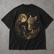 SF_COLOR=black; SF_ITEM=adult-t-shirt; SF_ROLE=main; Cat Looking At Moon T-Shirt Starry Night Sky Mountain Forest Tee - Black Adult T-Shirt product image