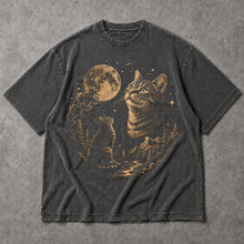 SF_COLOR=black|dark-heather; SF_ITEM=adult-t-shirt; SF_ROLE=main; Cat Looking At Moon T-Shirt Starry Night Sky Mountain Forest Tee - Black, Dark Heather Adult T-Shirt product image