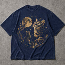 SF_COLOR=black|navy; SF_ITEM=adult-t-shirt; SF_ROLE=main; Cat Looking At Moon T-Shirt Starry Night Sky Mountain Forest Tee - Black, Navy Adult T-Shirt product image