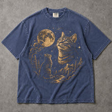 SF_COLOR=black|sport-grey|denim; SF_ITEM=adult-t-shirt; SF_ROLE=main; Cat Looking At Moon T-Shirt Starry Night Sky Mountain Forest Tee - Black, Sport Grey, Denim Adult T-Shirt product image
