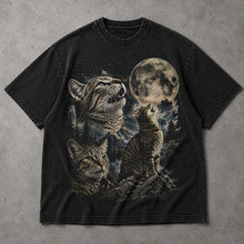 SF_COLOR=black; SF_ITEM=adult-t-shirt; SF_ROLE=main; Cats Howling At Full Moon T-Shirt Mountain Forest Night Sky Feline Tee - Black Adult T-Shirt product image