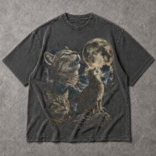 SF_COLOR=dark-heather; SF_ITEM=adult-t-shirt; SF_ROLE=main; Cats Howling At Full Moon T-Shirt Mountain Forest Night Sky Feline Tee - Dark Heather Adult T-Shirt product image