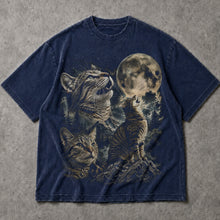 SF_COLOR=navy; SF_ITEM=adult-t-shirt; SF_ROLE=main; Cats Howling At Full Moon T-Shirt Mountain Forest Night Sky Feline Tee - Navy Adult T-Shirt product image
