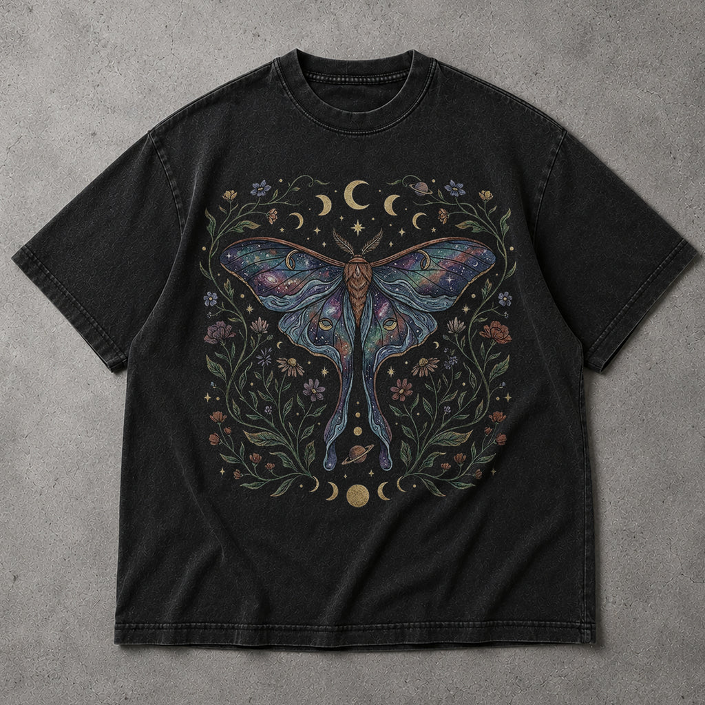 SF_COLOR=black; SF_ITEM=adult-t-shirt; SF_ROLE=main; Celestial Luna Moth T-Shirt Galaxy Moon Phases Witchy Boho Nature Lover Gift - Black Adult T-Shirt product image