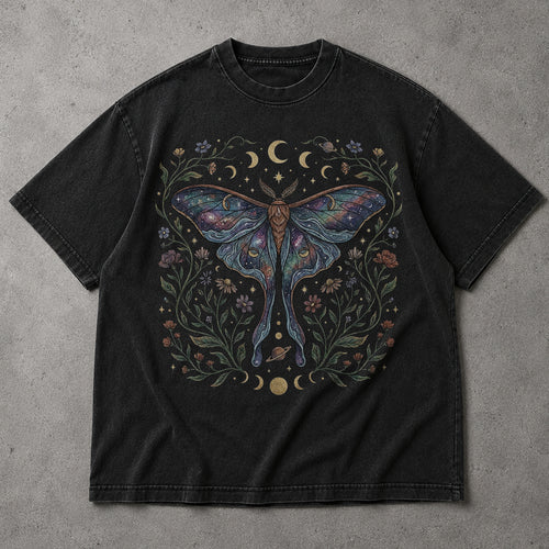 SF_COLOR=black; SF_ITEM=adult-t-shirt; SF_ROLE=main; Celestial Luna Moth T-Shirt Galaxy Moon Phases Witchy Boho Nature Lover Gift - Black Adult T-Shirt product image