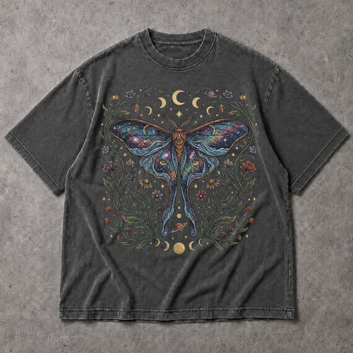 SF_COLOR=dark-heather; SF_ITEM=adult-t-shirt; SF_ROLE=main; Celestial Luna Moth T-Shirt Galaxy Moon Phases Witchy Boho Nature Lover Gift - Dark Heather Adult T-Shirt product image