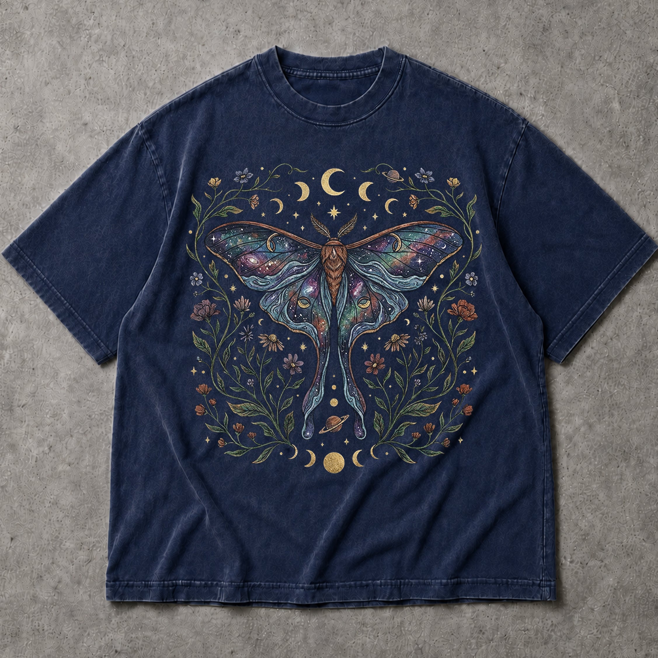 SF_COLOR=navy; SF_ITEM=adult-t-shirt; SF_ROLE=main; Celestial Luna Moth T-Shirt Galaxy Moon Phases Witchy Boho Nature Lover Gift - Navy Adult T-Shirt product image