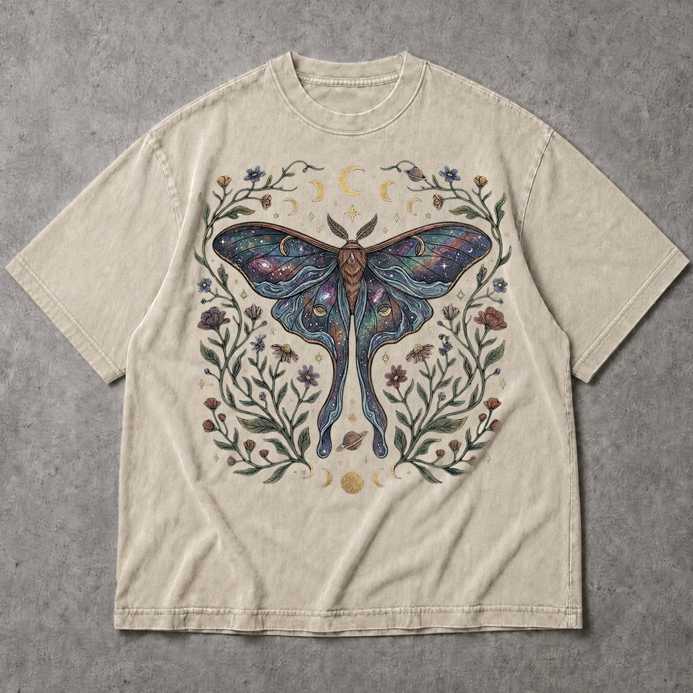 SF_COLOR=sand; SF_ITEM=adult-t-shirt; SF_ROLE=main; Celestial Luna Moth T-Shirt Galaxy Moon Phases Witchy Boho Nature Lover Gift - Sand Adult T-Shirt product image