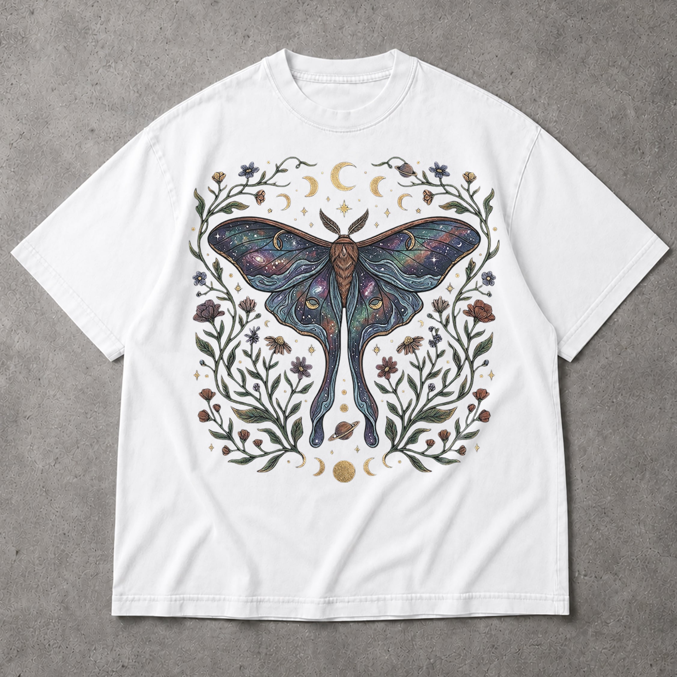SF_COLOR=white; SF_ITEM=adult-t-shirt; SF_ROLE=main; Celestial Luna Moth T-Shirt Galaxy Moon Phases Witchy Boho Nature Lover Gift - White Adult T-Shirt product image