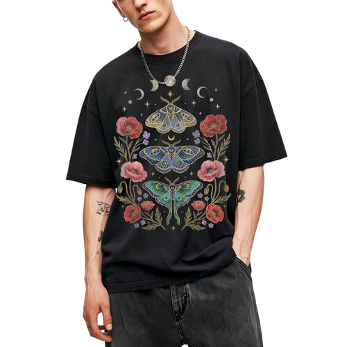 SF_COLOR=black; SF_ITEM=adult-t-shirt; SF_ROLE=main; Celestial Moth T-Shirt Luna Moon Phase Flower Cottagecore Witchy Tee - Black Adult T-Shirt product image